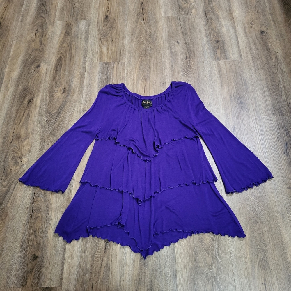 Steven Edwards Purple Blouse Top Size Small S Lettuce Hem Ruffle Fairy Layered